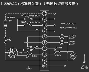 220VAC標(biāo)準(zhǔn)開關(guān)型<a href='http://m.tping.net/Product/diefa/diandongdiefa/' target='_blank'>電動(dòng)<a href='http://m.tping.net/Product/diefa/' target='_blank'>蝶閥</a></a>接線圖